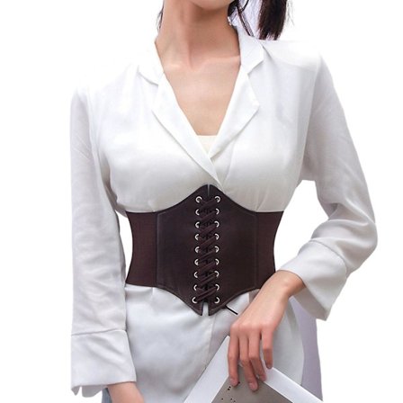 Elastisk Dam Korsett Konstläder Snörning Bred Bälte Klädtillbehör