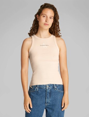 Calvin Klein Jeans Monologo Rib Tank Top - Beige - XL