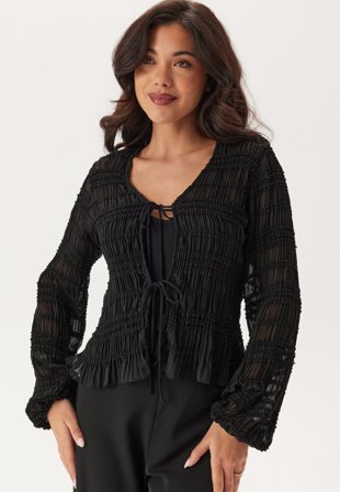 BUBBLEROOM-Sheer Tie Blouse-L