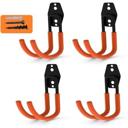 Garageväggkrok, J-krok Garage Dubbel Tung Duty, Verktygskrokar Förvaring, 4 Stycken Anti-Halk Väggkrokar för Garage Trädgård, Elektriska Verktyg