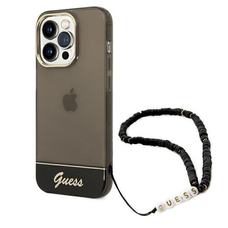 Guess Translucent Pearl Strap-etui til iPhone 14 Pro - Sort