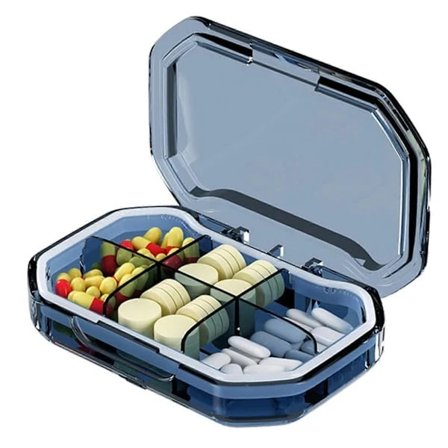 {PL}Praktisk 7-dages pilleæske med 4/6 rum, stor plads, spænde, god forsegling, pilleetui i lommeformat fra Jikaixiang Blue B