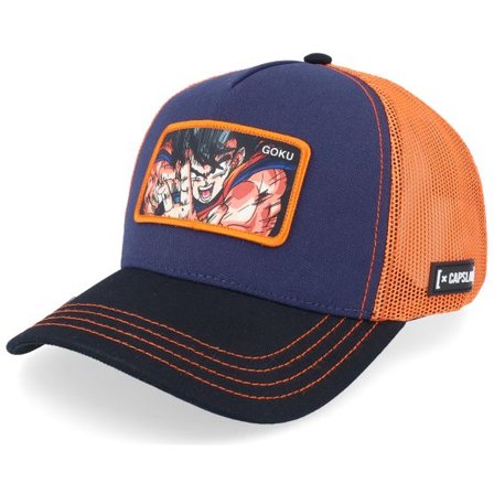 Capslab - Blå trucker Keps - Dragon Ball Goku Orange/Blue/Black A-Frame Trucker @ Hatstore