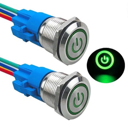 2 kpl 19 mm itselukittuva painonappikytkin, 12V / 24V 5A auton käynnistyskytkin, IP67 ruostumattomasta teräksestä valmistettu kytkin, valmiiksi 