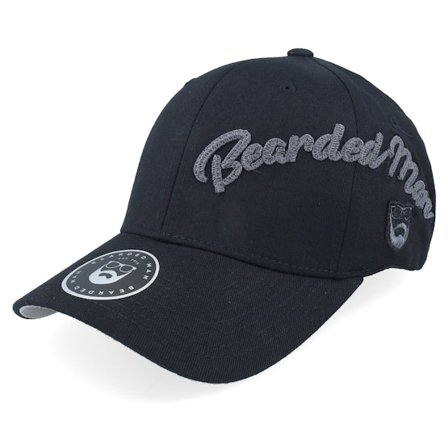 Bearded Man - Side Arch 3d Logo Black Wooly Combed Black Flexfit Flexfit Black Cap - @ Hatstore