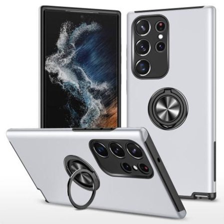 Samsung Galaxy S23 Ultra Hybrid Deksel Med Fingerring - Sølv