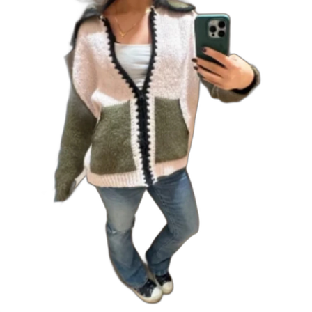 Stickad cardigan jacka med fickor