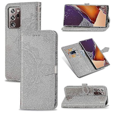 Telefonveske for Samsung Galaxy Note 20 Ultra Deksel Lær Lommebok Deksel Preget Mandala Magnetisk Klaff Beskyttelse Støtsikker - Grå