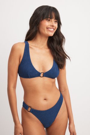 NA-KD Culotte de bikini smockée avec anneau - Bikinis - Bleu Marine - XS