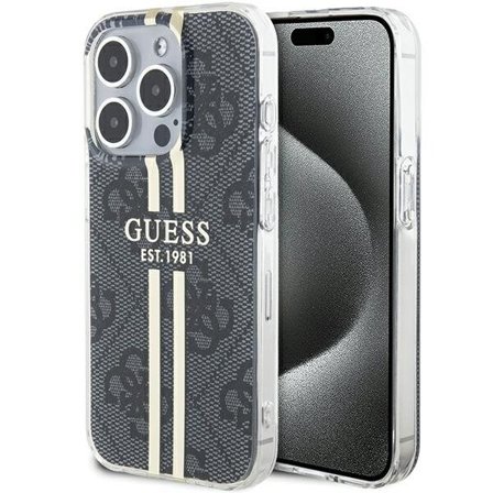 Guess IML 4G Gold Stripe -kotelo iPhone 15 Pro - musta