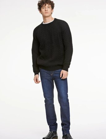 Lindbergh Lambswool Raglan Cable O-Neck Knit - Black - XL