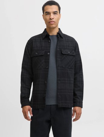 Jack & Jones Jprrayle Melange Check L/S Overshirt Sn - Black - XL