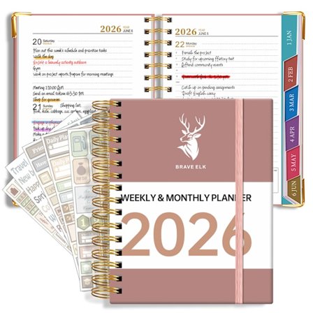 2026 Kalender, Vecko- och Månadsplaner, A5-storlek, 12 Månader Etikett Rosa