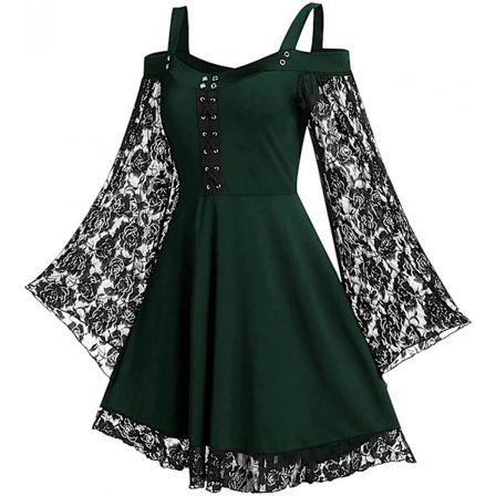 Vintage Spets Dam Klänning Plus Size Goth Bandage Damer kalla axel sexiga klänningar