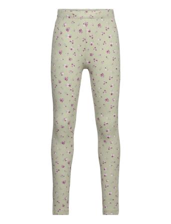 Leggings Rib Aop Flowers Leggings Grønn Lindex*Betinget Tilbud