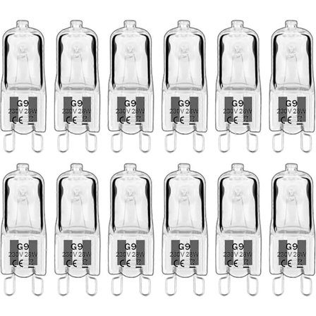 12-pakke G9 Halogenpærer 28W 230V 2800K Varmt Hvit 350Lm, Klar Kapsel Halogenlamper Dimmbare, Ingen Flimmer, Ingen Flimmer db