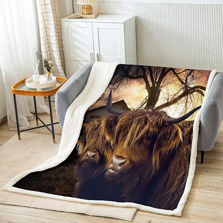 Fleecepläd med höglandskor, luddig filt med höglandsko för säng, soffa, barn, bondgårdsdjur, Sherpa-filt, retro plyschfilt Q[HK]