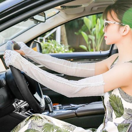 Sommarsolskydd sleeves för kvinnor, utomhus körning och cykling, tunna och långa solskydds armskydd, UV-resistenta spets is sleeves