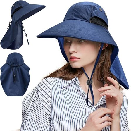 Anti-UV Solhatt Vandringshatt med Halskydd Stor Brätte Vikbar