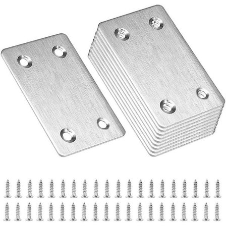 10 stk 60 X 38mm reparasjonsplater i rustfritt stål, rett støttehylle, flat brakett, reparasjonsplater, møbelreparasjon, platefesting, sammenføyning 