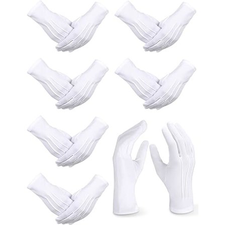 6 par hvite paradehansker i polyester for politi, formell smoking og vakt