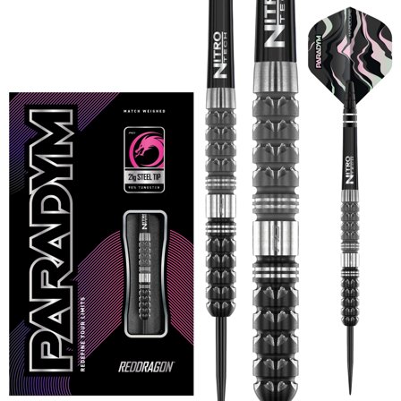 Red Dragon Darts Paradym Parallel Steel Tip Darts 21g/23g/25g - 90% Tungsten - Pro Match Weighted - Black Silver Pink