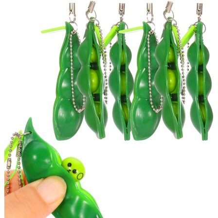 6 st Squeeze Beans Nyckelring Fidget Leksaker Squishy Pea Pod Stressleksak Ge Barnen Kul Minska Ångest och Stress