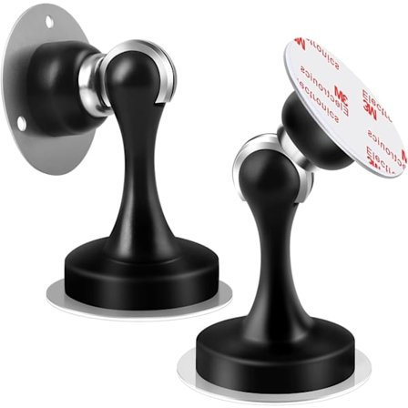 2-pak dørstoppere svart, rustfritt stål magnetisk dørstopper heavy duty magnetiske dørstoppere med 3M selvklebende lim og skruer