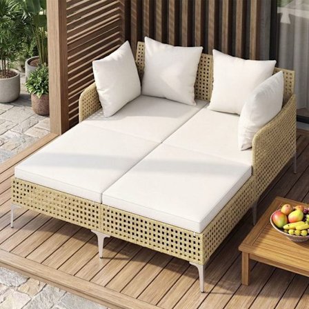 COSTWAY Ulkokäyttöön tarkoitettu Rottinki PE -sohvasetti, 2 paikkaa, istuin- ja selkätyynyt, patio-aurinkotuoli, kantavuus 360kg