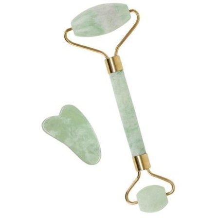 Äkta Jade Natursten Gua Sha och Roller