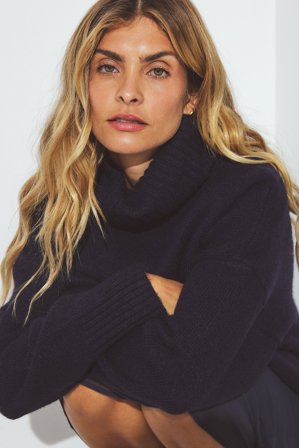 NA-KD Oversize-Strickpullover mit Rollkragen - Oversize Pullover - Marine - XS (EU 32)