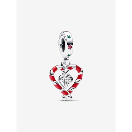 Pandora - Dobbel Candy Cane Hjerte Juleanheng Charm - Sterling sølv