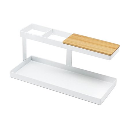 Hvidt jernkunst 2-lags skrivebordsopbevaringsstativ Multifunktionelle skrivebordshylder til nøgler Fjernbetjening Telefoner Briller