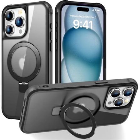 Kompatibel med iPhone 15promax-deksel med usynlig magnetisk O-ringstativ, gjennomskinnelig, kompatibel med Mag-Safe, god grepsfølelse gre