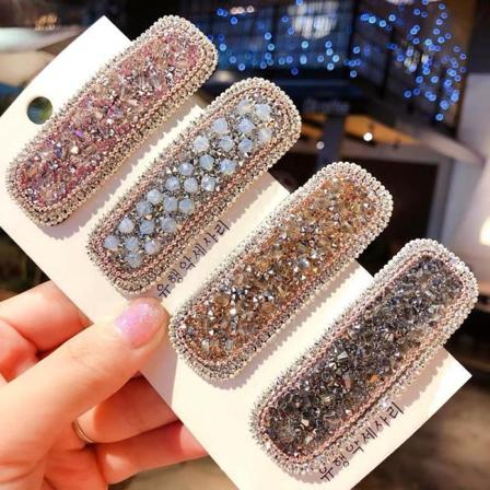 Handgjorda Hårklämmor I Tyg Med Pärlor, Strass & Diamanter Black One Size
