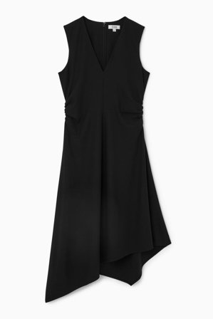 COS Women's Gathered Asymmetric Midi Dress in Black