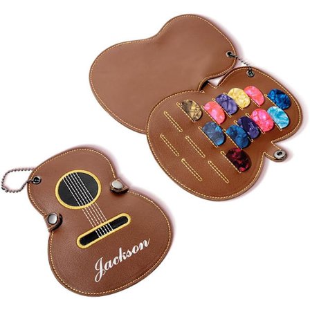 Personlig Plektrumhållare Fodral Anpassat Namn Gitarrdesign Bärbar Läderförvaring Gåvor till Gitarrälskare