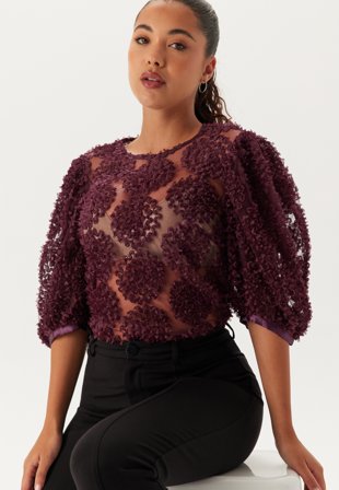BUBBLEROOM 3D Flower Puff Sleeve Blouse Tøj