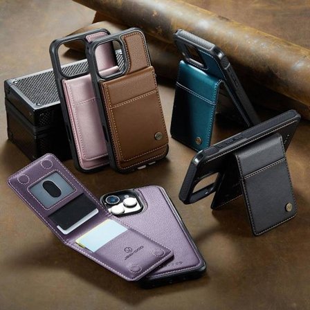 (Til iPhone 15 Pro) Magnetisk aftagelig kortlomme pung med tyverisikring og lodret kortslot til trådløs opladning