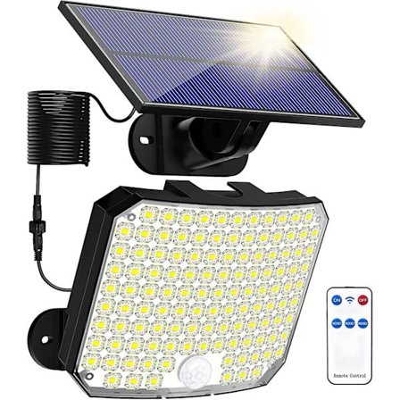 108 Led Solar Motion Sensor Flood Lights Med Fjärrkontroll, Ip65 Vattentät Solar Powered Security Spot Lights Med Kabel För Uteplats, Garage, Veranda,