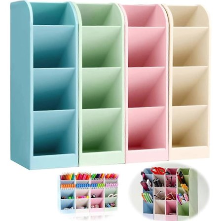 4 Deler Skrivebordsorganisator, Multifunksjonell Plast Penneholder for Sminkekostoppbevaring, Penner, Skrivesaker, Skolekontorrekvisita