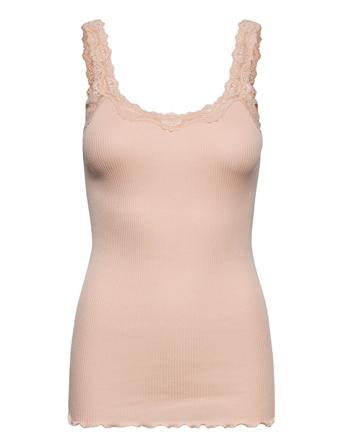 Silk Top W/ Lace Top Ærmeløs Top Lyserød Rosemunde