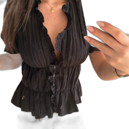 Svart blus med volang och knappar
