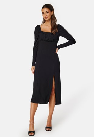 BUBBLEROOM-Rushed Square Neck Midi Dress-S