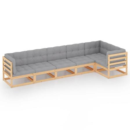 Vidaxl Loungegrupp Med Dynor 6 Delar Massiv Furu Grå