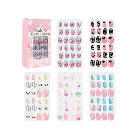 120 stk. Tryk-på-negle til børn og sæt med falske negle