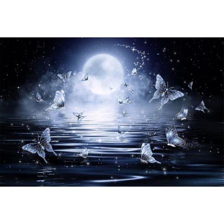 5d gør-det-selv diamantsæt fuld diamant-diamantmaleri Stue vægklistermærke, sommerfugl under månen (30 * 40 cm)