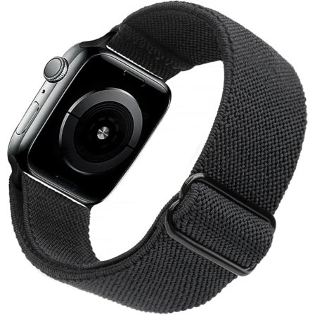 CQBB Elastisk Urrem Kompatibel med Apple Watch 41mm 40mm 38mm Komfortabel Justerbar Sportsrem Kompatibel til Mænd og Kvinder - Sort