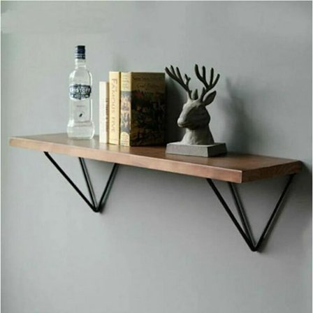 Set med 2 medeltida geometriska prisma metalltriangelhyllfästen - Svart - Tjock - Väggmontering