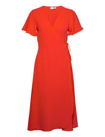 Vilovie S/S Wrap Midi Dress - Noos Dresses Summer Dresses Rød Vila*Betinget Tilbud